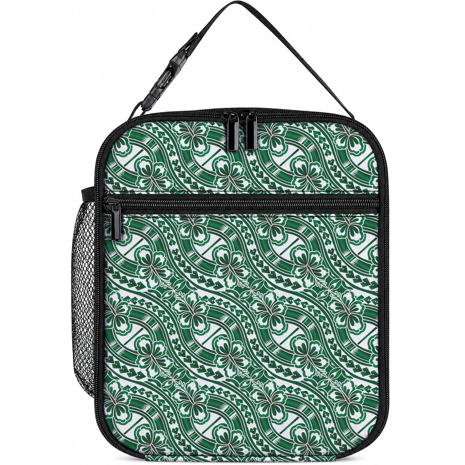 Hibiscus Bloom Island Tribal Waves Lunch Bag Green Polynesian Pattern