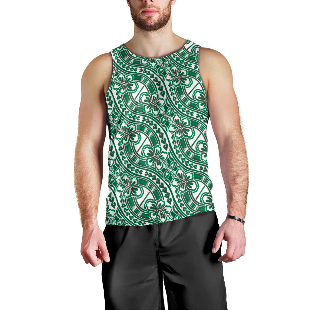Hibiscus Bloom Island Tribal Waves Men Tank Top Green Polynesian Pattern LT01 - Polynesian Pride