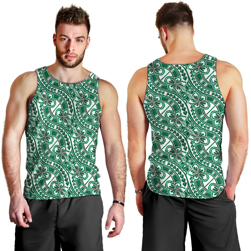 Hibiscus Bloom Island Tribal Waves Men Tank Top Green Polynesian Pattern LT01 - Polynesian Pride