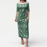 Hibiscus Bloom Island Tribal Waves Puletasi Green Polynesian Pattern LT01 Long Dress Green - Polynesian Pride