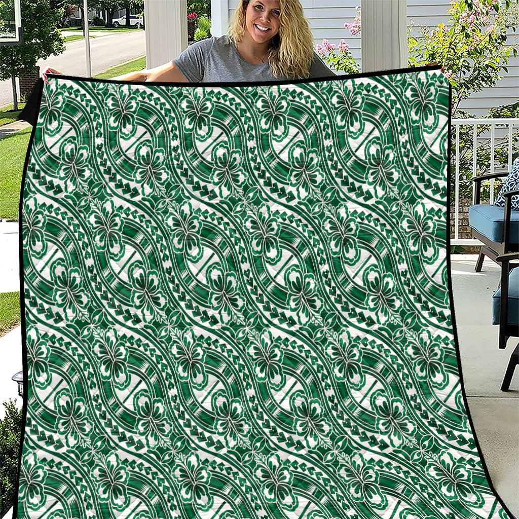 Hibiscus Bloom Island Tribal Waves Quilt Green Polynesian Pattern LT01 Green - Polynesian Pride