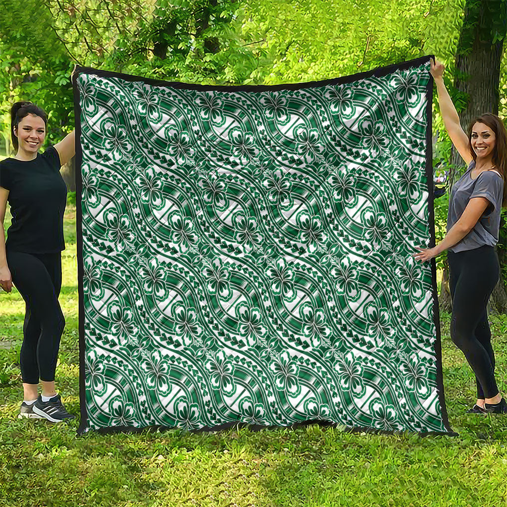 Hibiscus Bloom Island Tribal Waves Quilt Green Polynesian Pattern LT01 - Polynesian Pride
