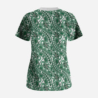 Hibiscus Bloom Island Tribal Waves Scrub Top Green Polynesian Pattern LT01 - Polynesian Pride