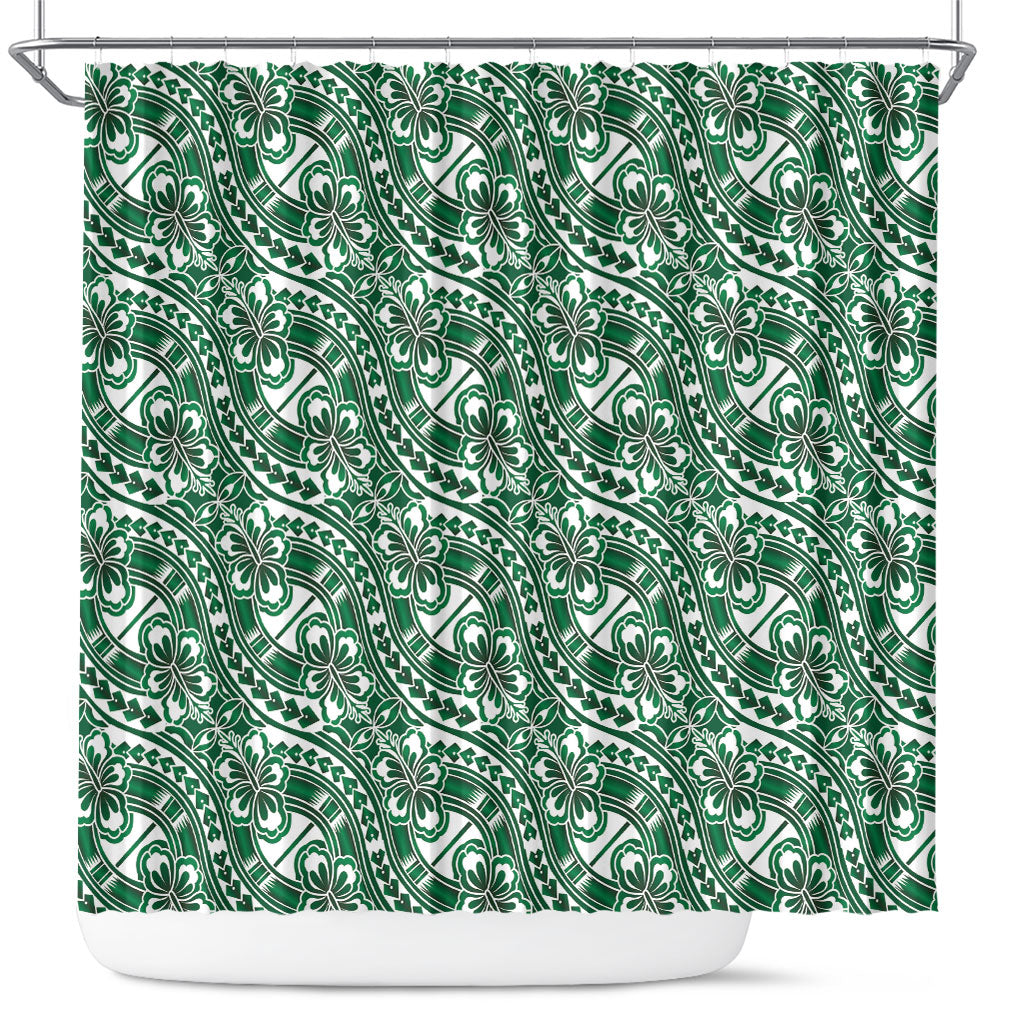 Hibiscus Bloom Island Tribal Waves Shower Curtain Green Polynesian Pattern LT01 Green - Polynesian Pride