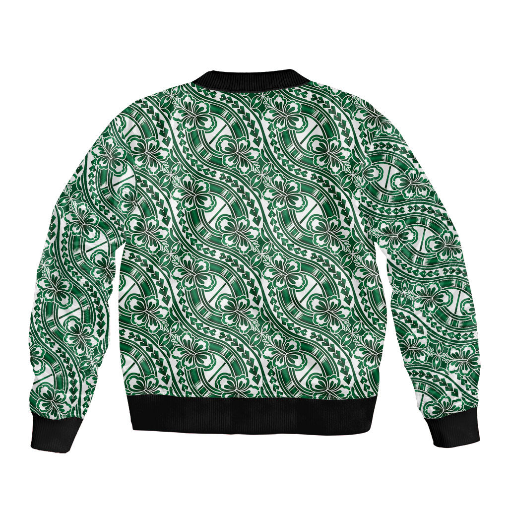 Hibiscus Bloom Island Tribal Waves Sleeve Zip Bomber Jacket Green Polynesian Pattern LT01 - Polynesian Pride