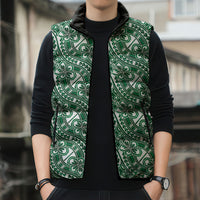 Hibiscus Bloom Island Tribal Waves Sleeveless Puffer Jacket Green Polynesian Pattern LT01 - Polynesian Pride
