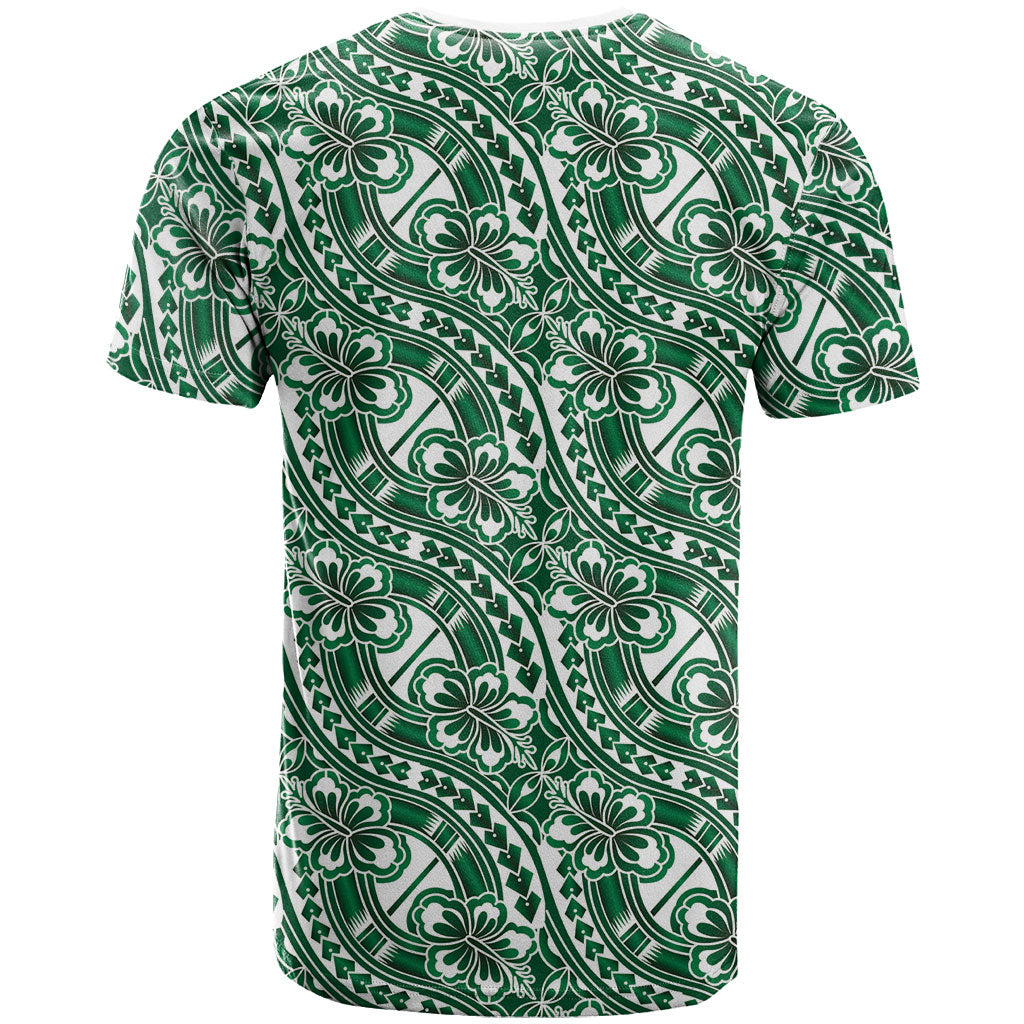 Hibiscus Bloom Island Tribal Waves T Shirt Green Polynesian Pattern LT01 - Polynesian Pride