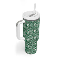 Hibiscus Bloom Island Tribal Waves Tumbler With Handle Green Polynesian Pattern LT01 - Polynesian Pride