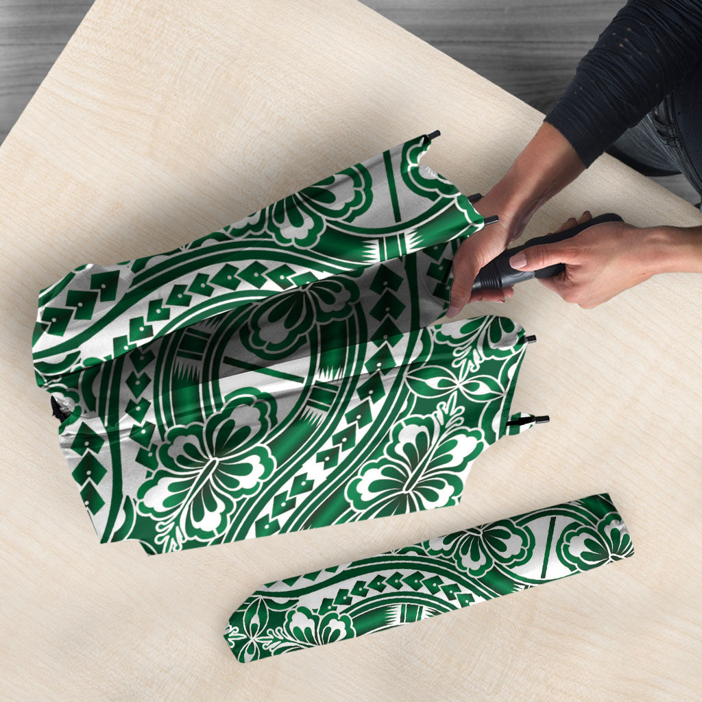 Hibiscus Bloom Island Tribal Waves Umbrella Green Polynesian Pattern LT01 - Polynesian Pride