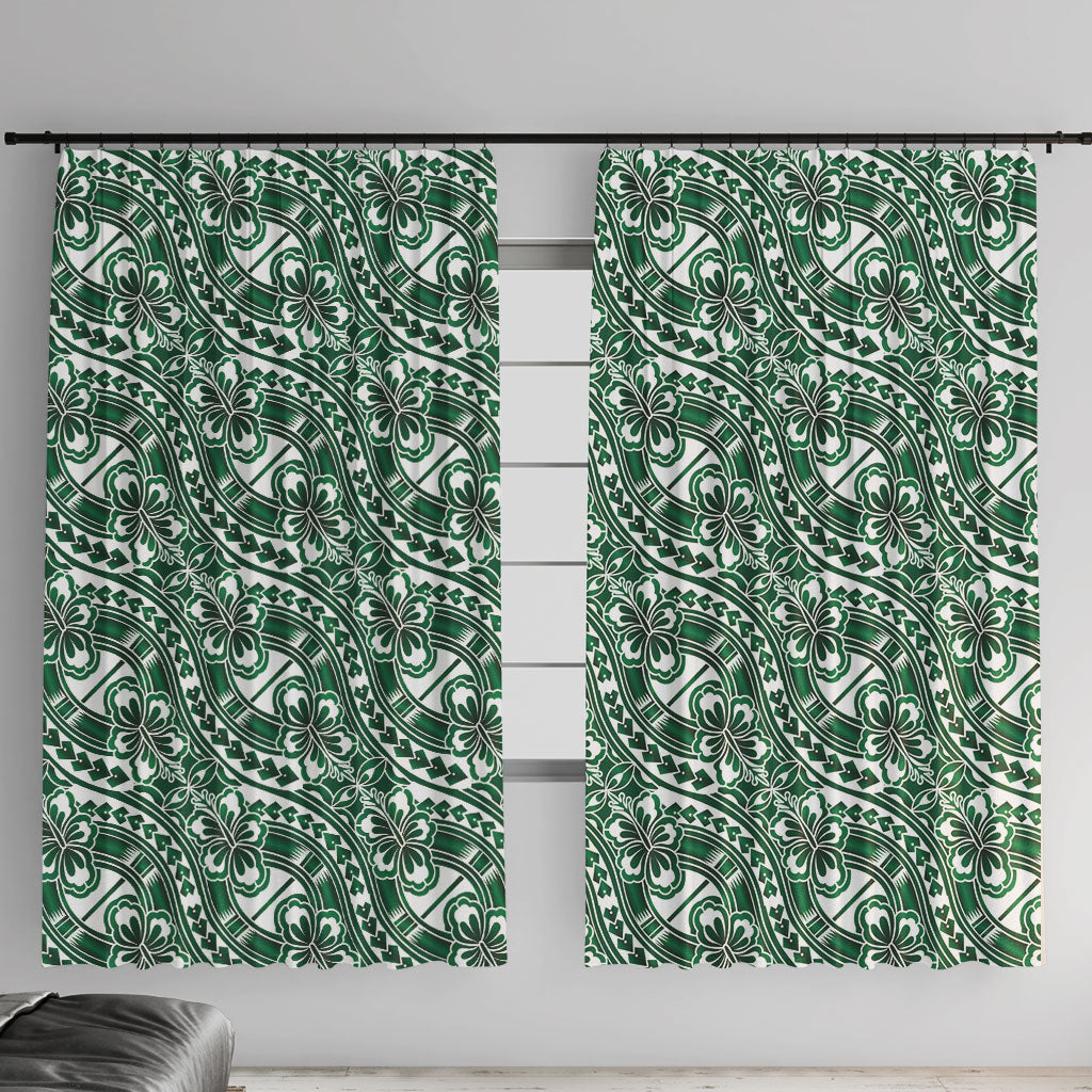 Hibiscus Bloom Island Tribal Waves Window Curtain Green Polynesian Pattern LT01 With Hooks Green - Polynesian Pride