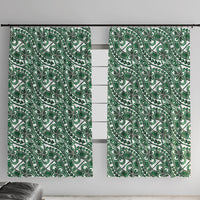 Hibiscus Bloom Island Tribal Waves Window Curtain Green Polynesian Pattern LT01 With Hooks Green - Polynesian Pride
