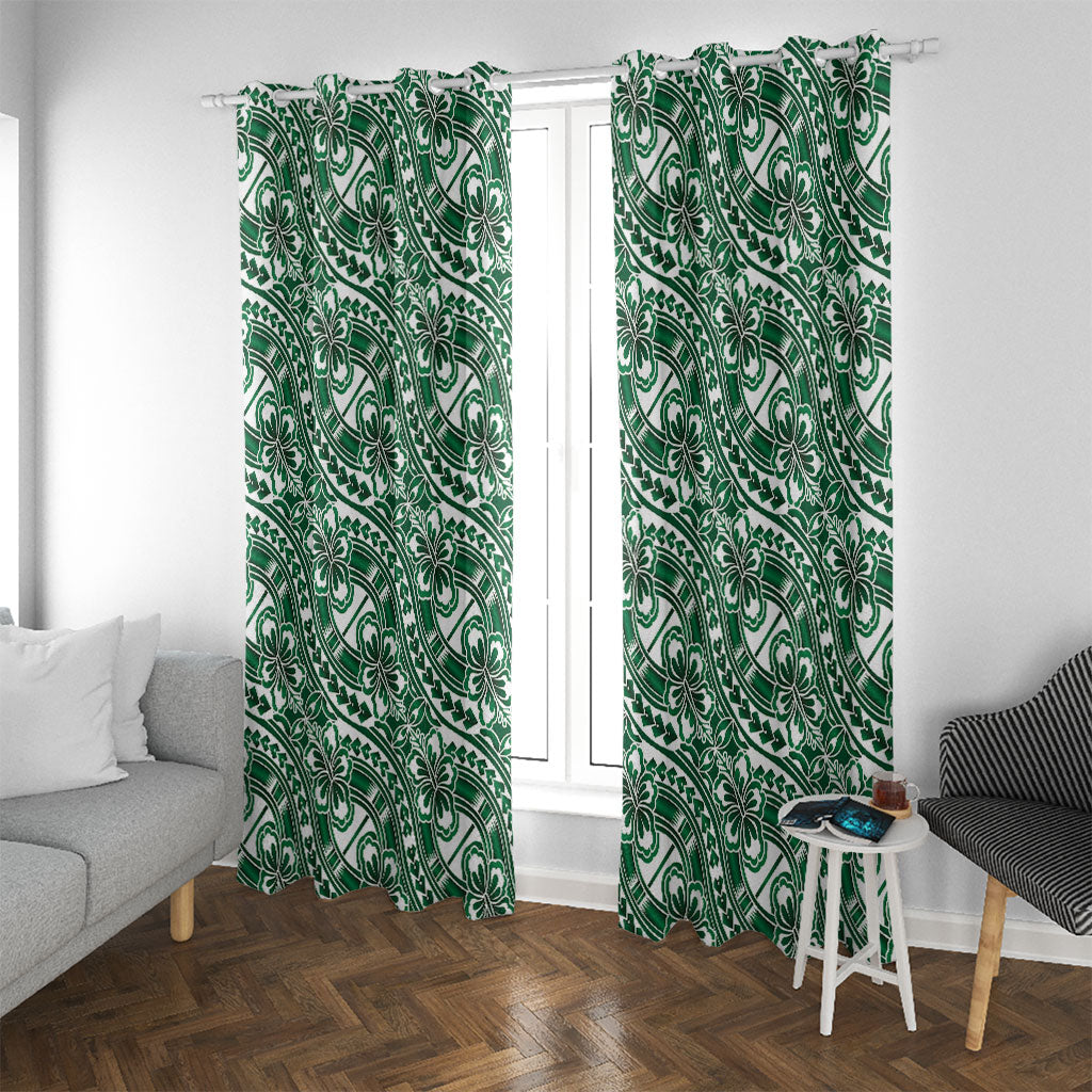 Hibiscus Bloom Island Tribal Waves Window Curtain Green Polynesian Pattern LT01 With Grommets Green - Polynesian Pride