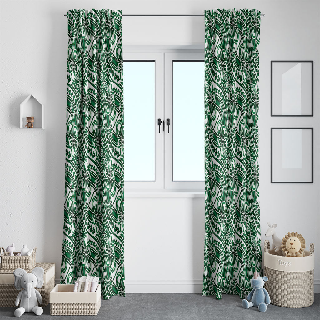 Hibiscus Bloom Island Tribal Waves Window Curtain Green Polynesian Pattern LT01 - Polynesian Pride