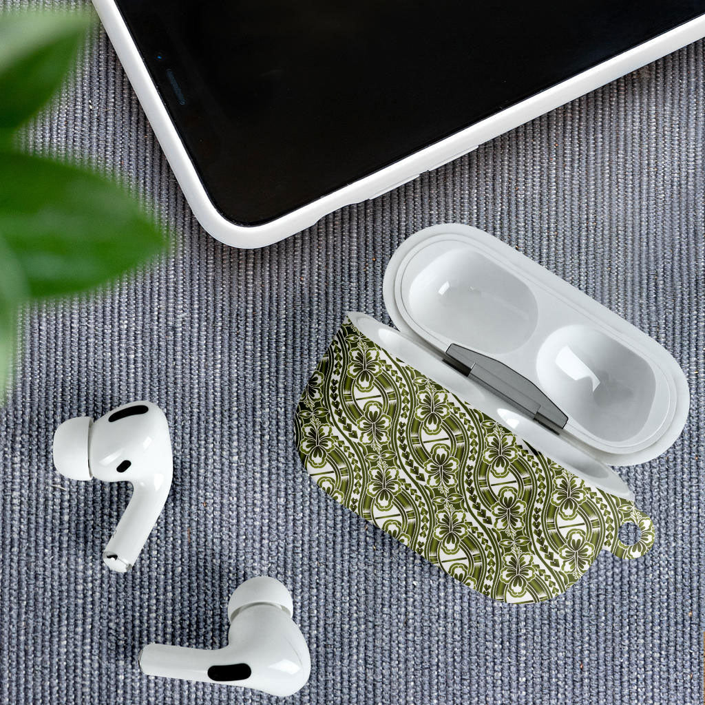 Hibiscus Bloom Island Tribal Waves AirPods Case Olive Green Polynesian Pattern LT01 - Polynesian Pride