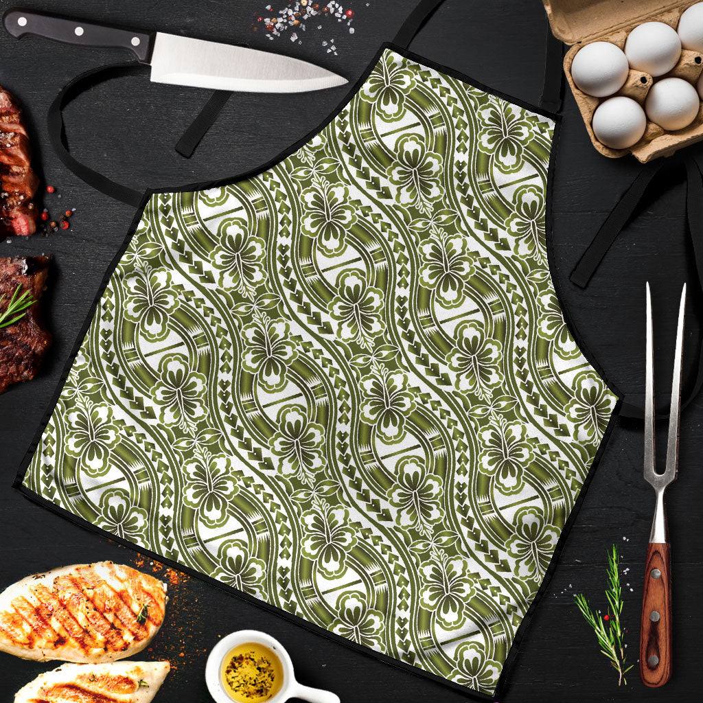Hibiscus Bloom Island Tribal Waves Apron Olive Green Polynesian Pattern LT01 Olive Green - Polynesian Pride