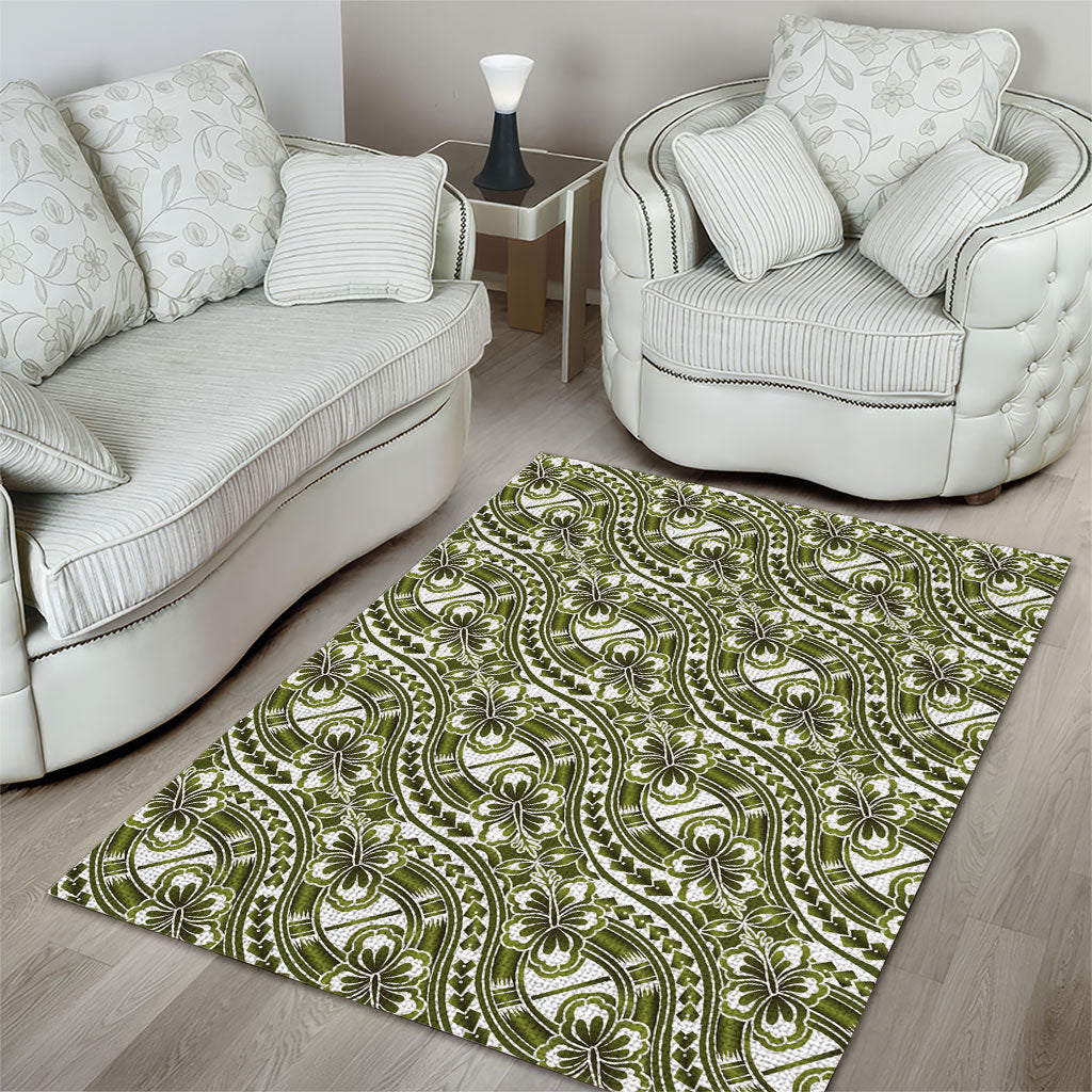 Hibiscus Bloom Island Tribal Waves Area Rug Olive Green Polynesian Pattern LT01 - Polynesian Pride