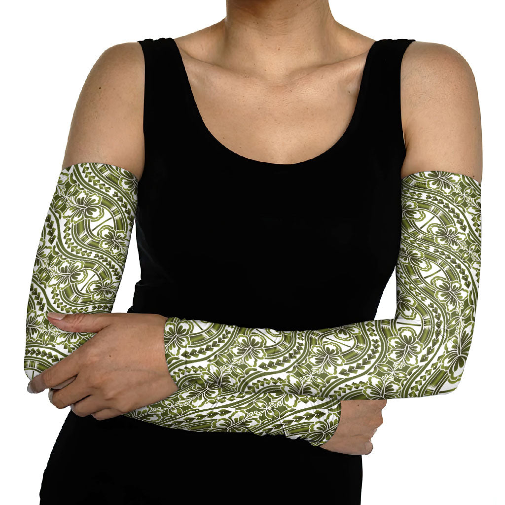 Hibiscus Bloom Island Tribal Waves Arm Sleeves Olive Green Polynesian Pattern LT01 - Polynesian Pride