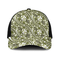Hibiscus Bloom Island Tribal Waves Baseball Net Cap Olive Green Polynesian Pattern LT01 One Size Black Olive Green - Polynesian Pride
