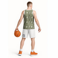 Hibiscus Bloom Island Tribal Waves Basketball Jersey Olive Green Polynesian Pattern LT01 - Polynesian Pride