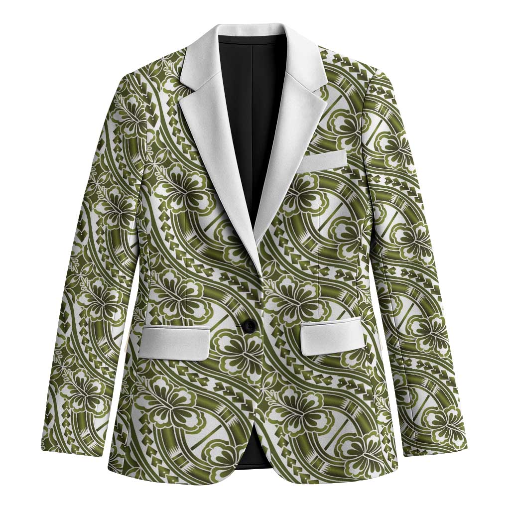Hibiscus Bloom Island Tribal Waves Blazer Olive Green Polynesian Pattern LT01 Unisex Olive Green - Polynesian Pride