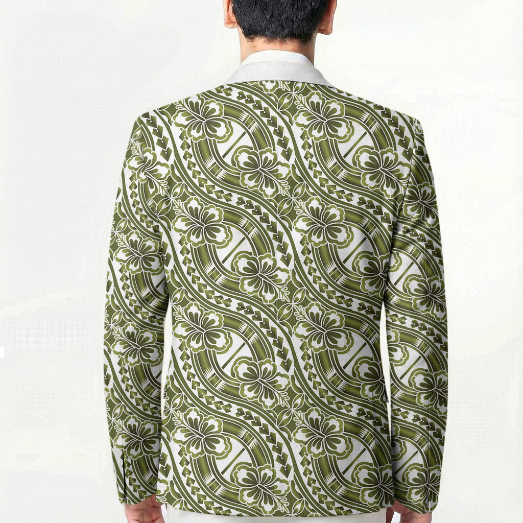 Hibiscus Bloom Island Tribal Waves Blazer Olive Green Polynesian Pattern LT01 - Polynesian Pride