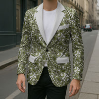 Hibiscus Bloom Island Tribal Waves Blazer Olive Green Polynesian Pattern LT01 - Polynesian Pride