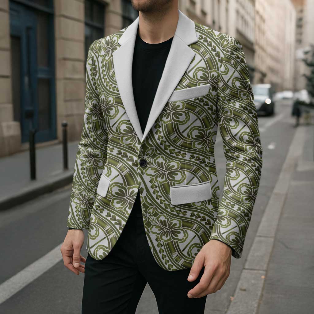 Hibiscus Bloom Island Tribal Waves Blazer Olive Green Polynesian Pattern LT01 - Polynesian Pride