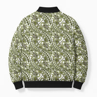 Hibiscus Bloom Island Tribal Waves Bomber Puffer Jacket Olive Green Polynesian Pattern LT01 - Polynesian Pride