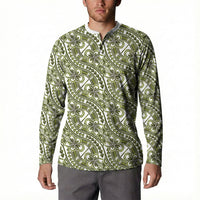 Hibiscus Bloom Island Tribal Waves Button Sweatshirt Olive Green Polynesian Pattern LT01 - Polynesian Pride