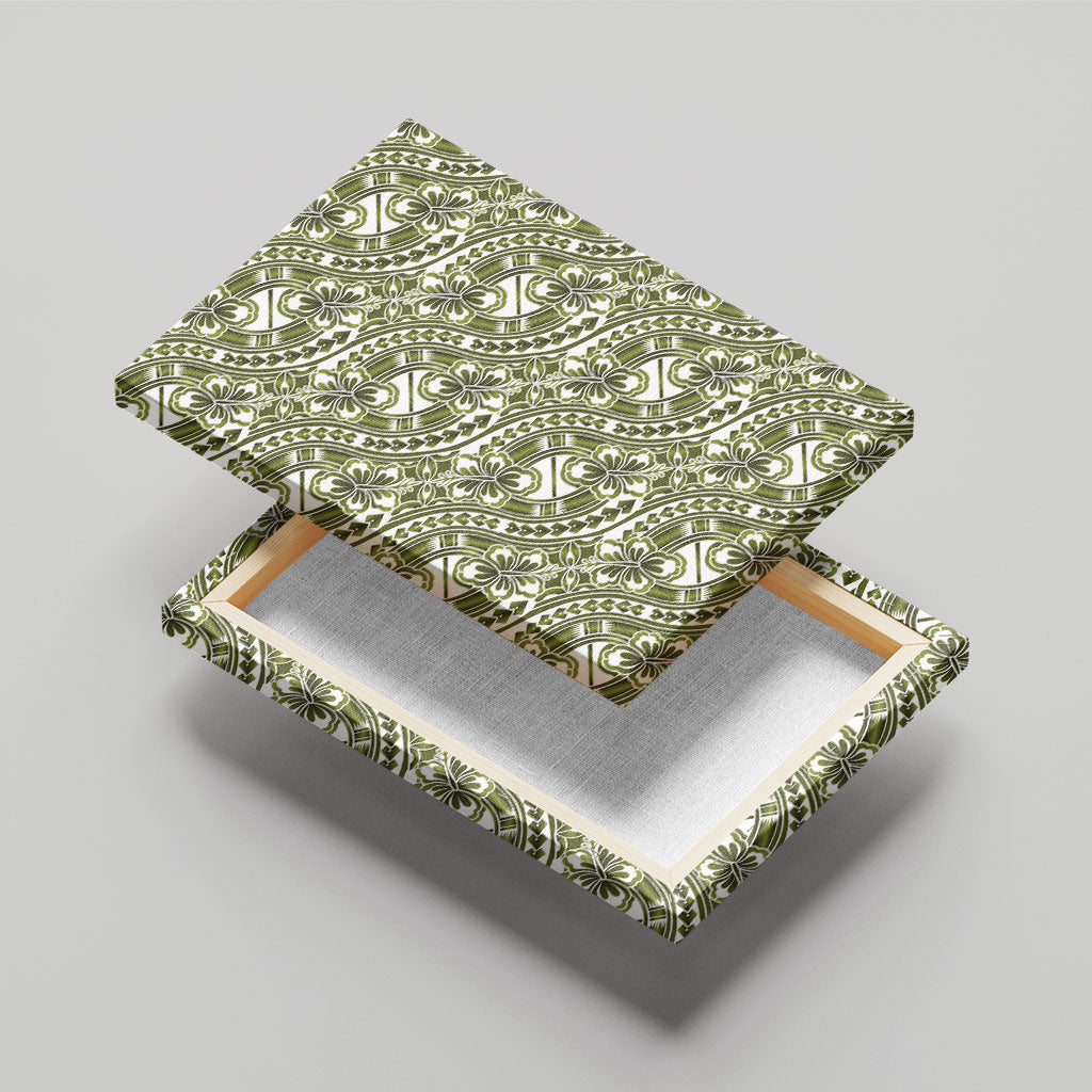 Hibiscus Bloom Island Tribal Waves Canvas Wall Art Olive Green Polynesian Pattern LT01 - Polynesian Pride