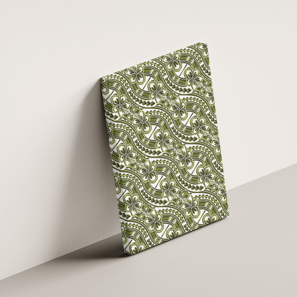 Hibiscus Bloom Island Tribal Waves Canvas Wall Art Olive Green Polynesian Pattern LT01 - Polynesian Pride
