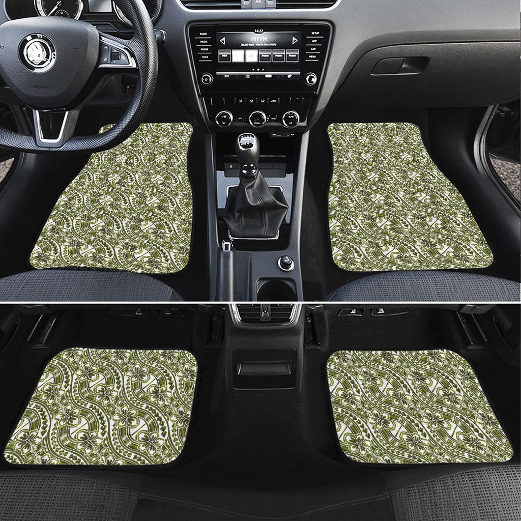 Hibiscus Bloom Island Tribal Waves Car Mats Olive Green Polynesian Pattern LT01 Set 4pcs Olive Green - Polynesian Pride