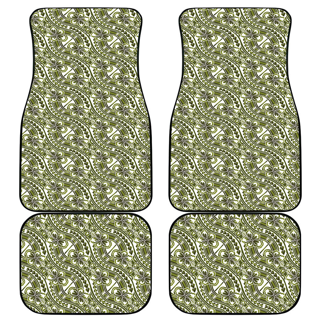 Hibiscus Bloom Island Tribal Waves Car Mats Olive Green Polynesian Pattern LT01 - Polynesian Pride