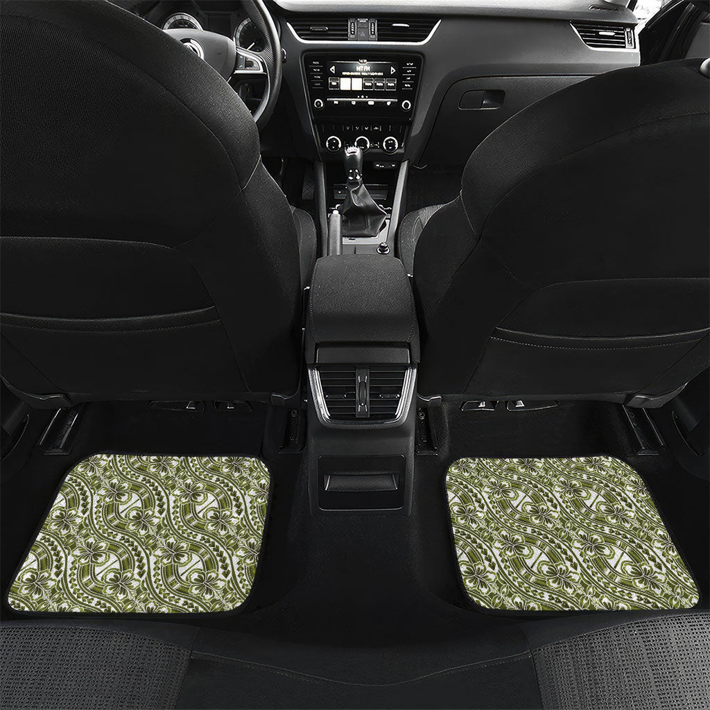 Hibiscus Bloom Island Tribal Waves Car Mats Olive Green Polynesian Pattern LT01 Set 2pcs - Back Olive Green - Polynesian Pride