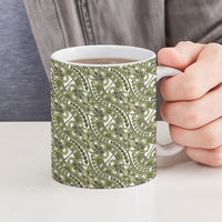 Hibiscus Bloom Island Tribal Waves Ceramic Mug Olive Green Polynesian Pattern LT01 - Polynesian Pride