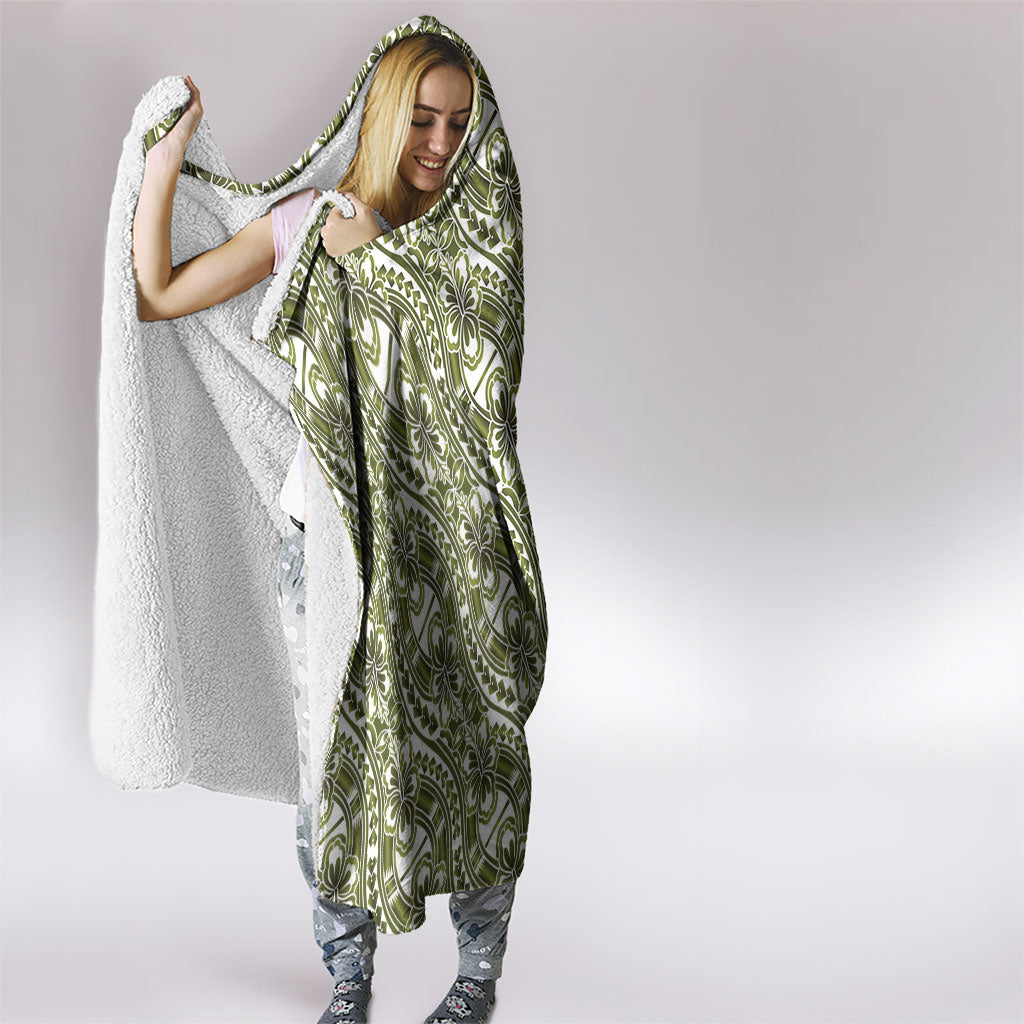 Hibiscus Bloom Island Tribal Waves Hooded Blanket Olive Green Polynesian Pattern LT01 - Polynesian Pride