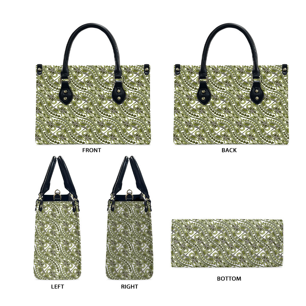 Hibiscus Bloom Island Tribal Waves Leather Bag Olive Green Polynesian Pattern LT01 - Polynesian Pride