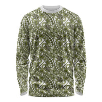 Hibiscus Bloom Island Tribal Waves Long Sleeve Shirt Olive Green Polynesian Pattern LT01 Unisex Olive Green - Polynesian Pride
