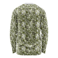 Hibiscus Bloom Island Tribal Waves Long Sleeve Shirt Olive Green Polynesian Pattern LT01 - Polynesian Pride