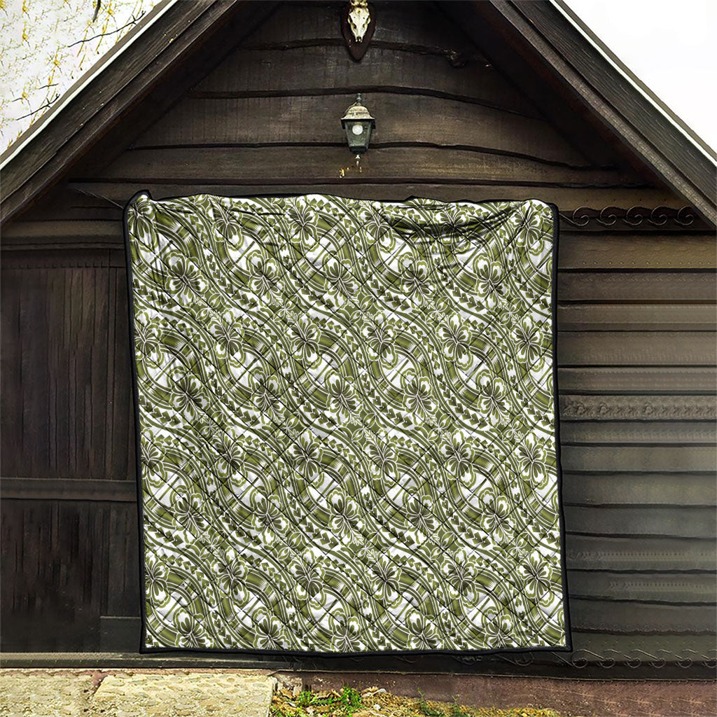 Hibiscus Bloom Island Tribal Waves Quilt Olive Green Polynesian Pattern LT01 - Polynesian Pride