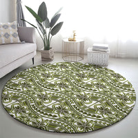Hibiscus Bloom Island Tribal Waves Round Carpet Olive Green Polynesian Pattern LT01 - Polynesian Pride