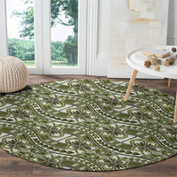 Hibiscus Bloom Island Tribal Waves Round Carpet Olive Green Polynesian Pattern LT01 - Polynesian Pride