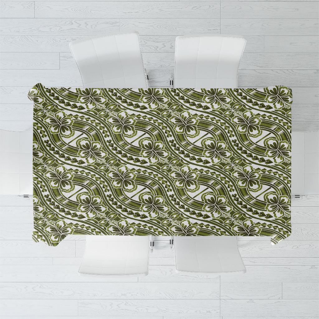 Hibiscus Bloom Island Tribal Waves Tablecloth Olive Green Polynesian Pattern LT01 Olive Green - Polynesian Pride