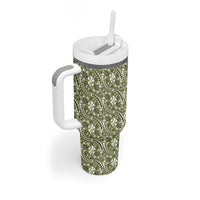 Hibiscus Bloom Island Tribal Waves Tumbler With Handle Olive Green Polynesian Pattern LT01 - Polynesian Pride