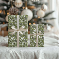 Hibiscus Bloom Island Tribal Waves Wrapping Paper Olive Green Polynesian Pattern LT01 - Polynesian Pride
