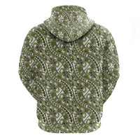 Hibiscus Bloom Island Tribal Waves Zip Hoodie Olive Green Polynesian Pattern LT01 - Polynesian Pride