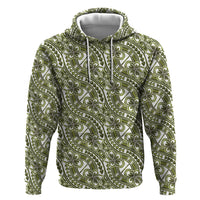 Hibiscus Bloom Island Tribal Waves Zip Hoodie Olive Green Polynesian Pattern LT01 Pullover Hoodie Olive Green - Polynesian Pride