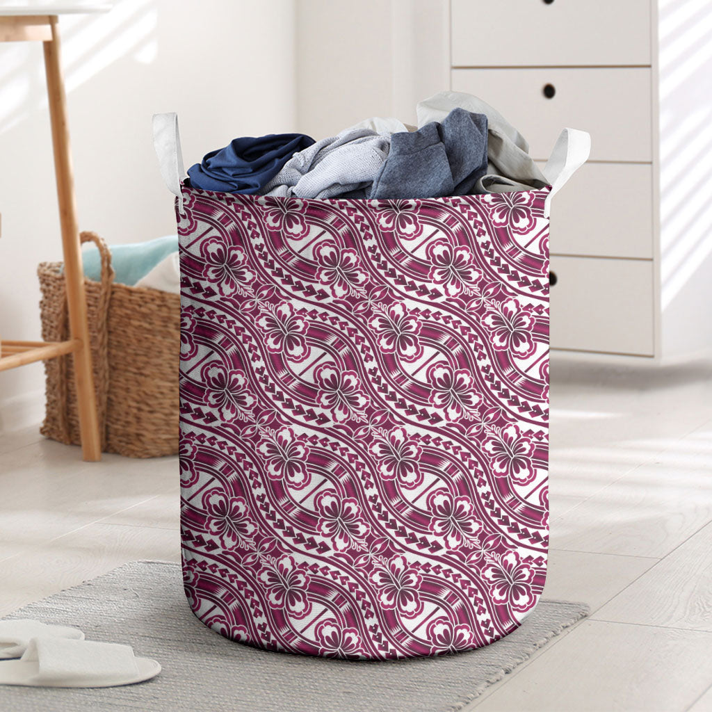 Hibiscus Bloom Island Tribal Waves Laundry Basket Pink Polynesian Pattern LT01 Pink - Polynesian Pride