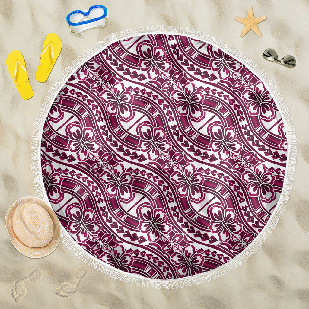 Hibiscus Bloom Island Tribal Waves Beach Blanket Pink Polynesian Pattern