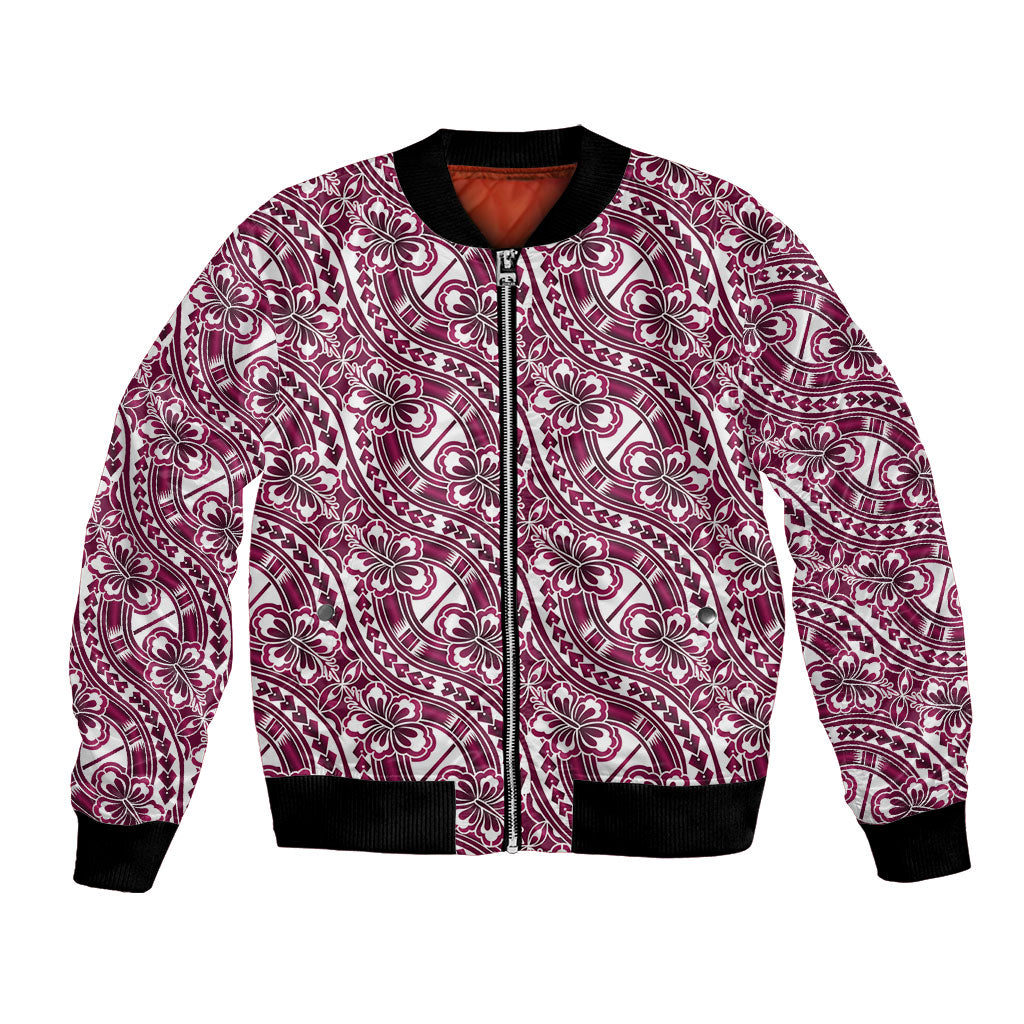 Hibiscus Bloom Island Tribal Waves Bomber Jacket Pink Polynesian Pattern LT01 Unisex Pink - Polynesian Pride